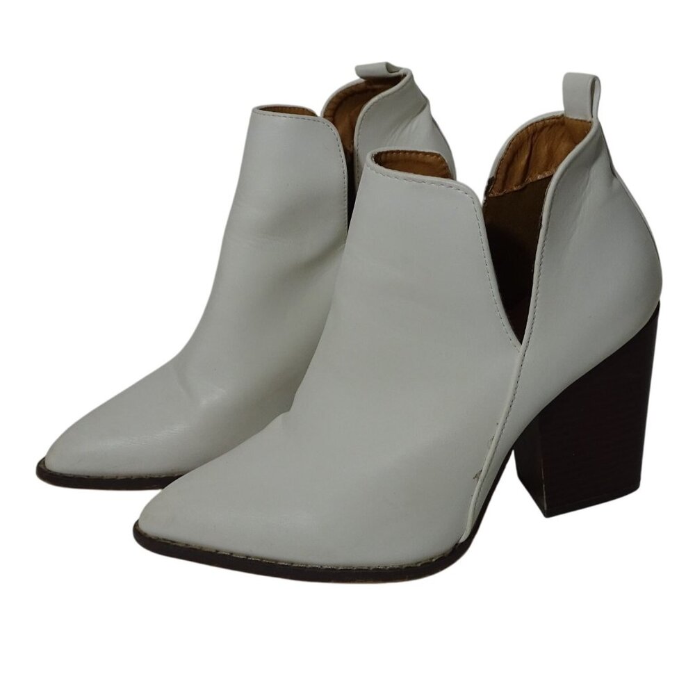 Southern Looks Mata Cream Faux Leather Ankle Boot Bootie Women Size 7 Block Heel